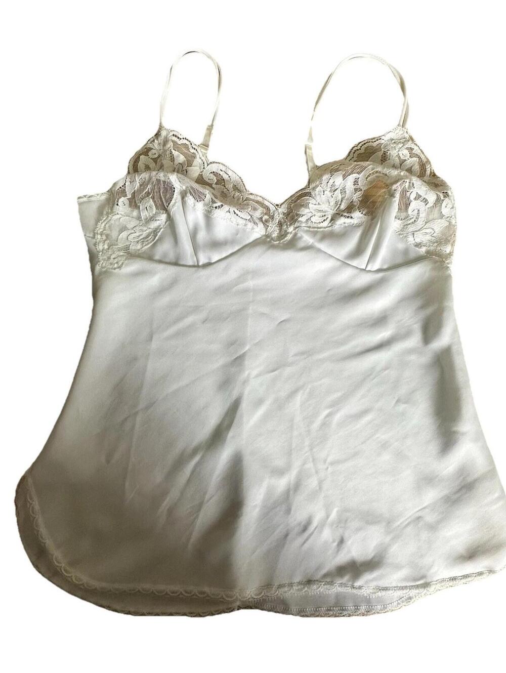 Vassarette Women's White Lace  Camisole Tank Top Y2K 90’s Soft Girl  Coquette Sm